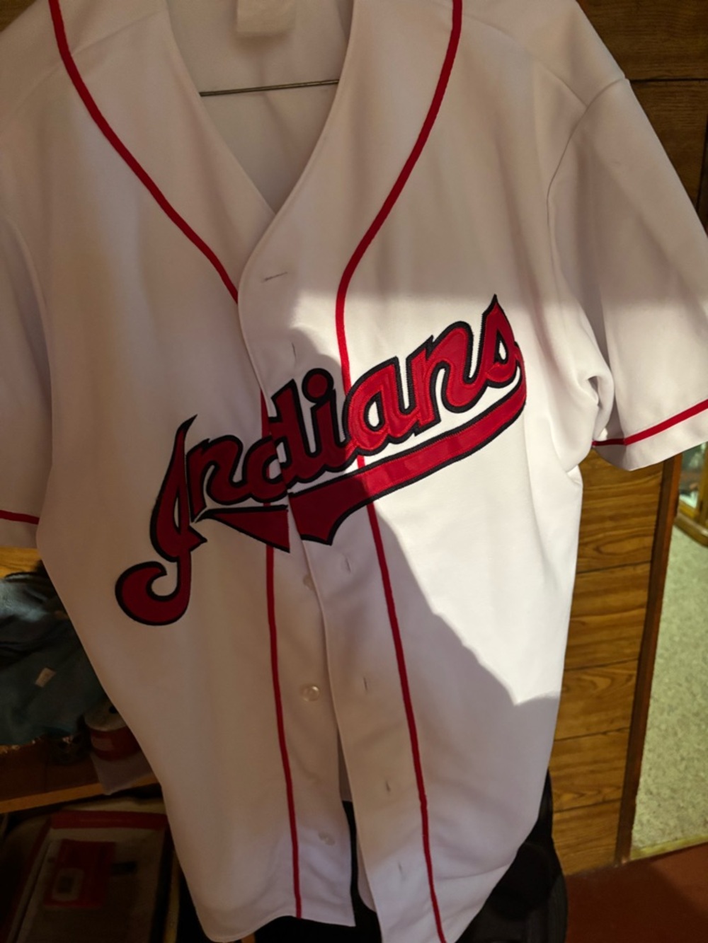 Cleveland Indians Majestic White Baseball Jersey with Red and Navy Accents